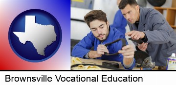 student studying auto mechanics at a vocational school in Brownsville, TX