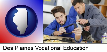 student studying auto mechanics at a vocational school in Des Plaines, IL