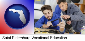 student studying auto mechanics at a vocational school in Saint Petersburg, FL