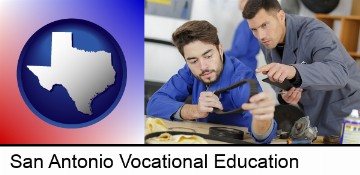 student studying auto mechanics at a vocational school in San Antonio, TX