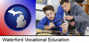 student studying auto mechanics at a vocational school in Waterford, MI